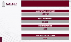 Sinaloa a la baja en casos activos de COVID-19, reportó 239 de estos resultados