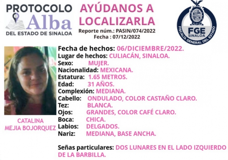Buscan a Catalina, desapareció en Culiacán este 6 de diciembre