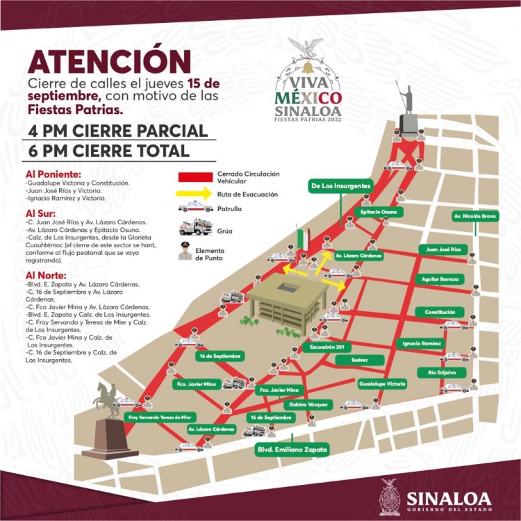 ¡El Grito! A partir de las 18:00 horas cierran a la circulación vehicular calles y avenidas alrededor de Palacio de Gobierno