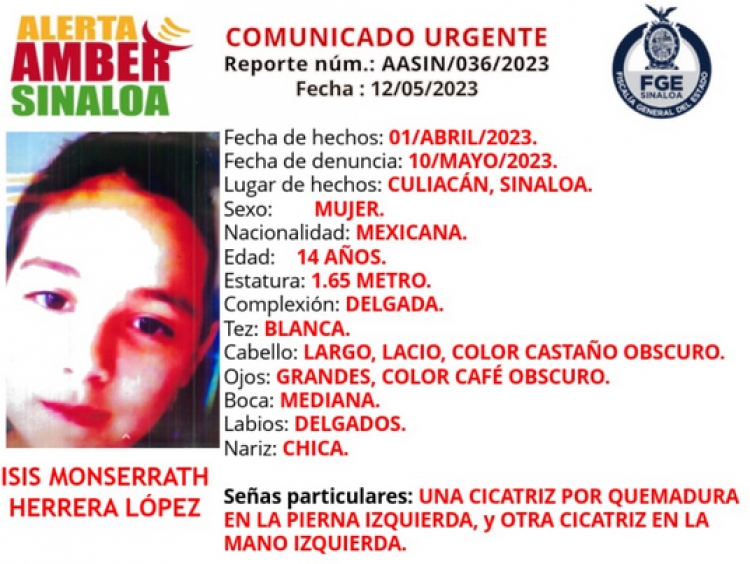 Desaparece Isis Monserrat, de 14 años, de la colonia Bachigualato, en Culiacán