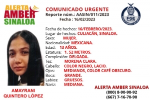 Buscan a Amayrani, de 13 años, está reportada desaparecida en Culiacán