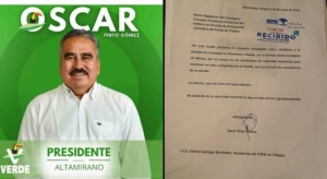 Candidato a alcalde del Partido Verde por el municipio de Altamirano, en Chiapas, renuncia por la inseguridad en el proceso electoral