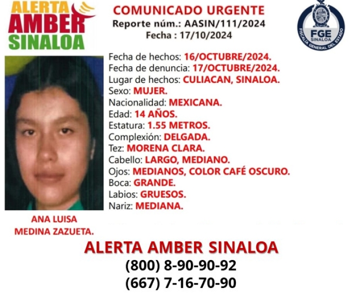 Desaparece Ana Luisa, de 14 a&ntilde;os, del fraccionamiento Alamedas de Culiac&aacute;n