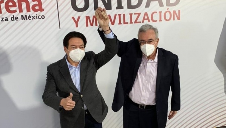 Mario Delgado, dirigente nacional de Morena y Ruben Rocha Moya, candidato a gobernador de Sinaloa