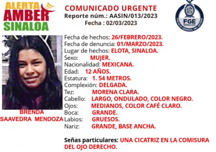Desaparece Brenda, de 12 años, en La Cruz de Elota, Sinaloa
