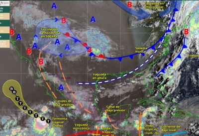 Hoy, el monz&oacute;n mexicano e inestabilidad atmosf&eacute;rica, propiciar&aacute;n lluvias puntuales intensas en el centro y sur de Sinaloa
