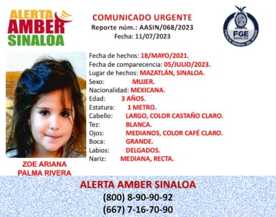 A Zoe se la llev&oacute; su pap&aacute; y ya no la regres&oacute;; la buscan en Mazatl&aacute;n