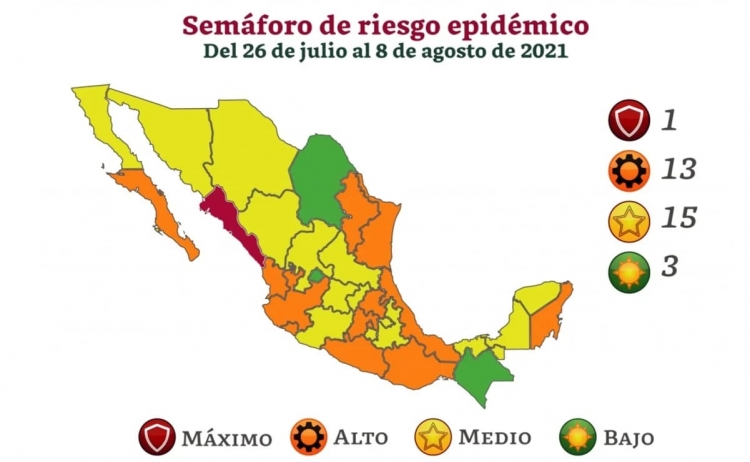 La Ssa actualizo el semáforo epidemiológico; Sinaloa se mantiene en rojo y 15 estados en amarillo, 13 pasan a naranja