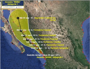 El hurac&aacute;n &acute;Nora&acute; se localiza actualmente sobre la costa de Escuinapa