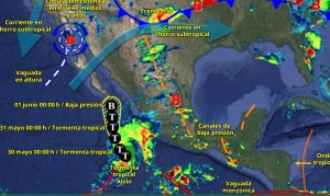 La tormenta tropical Alvin provocará lluvias puntuales fuertes en Jalisco, Colima y Michoacán, está madrugada