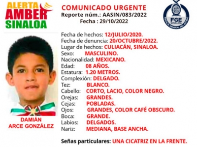 Damián, de 8 años de edad, está desaparecido desde el 2020, en Culiacán