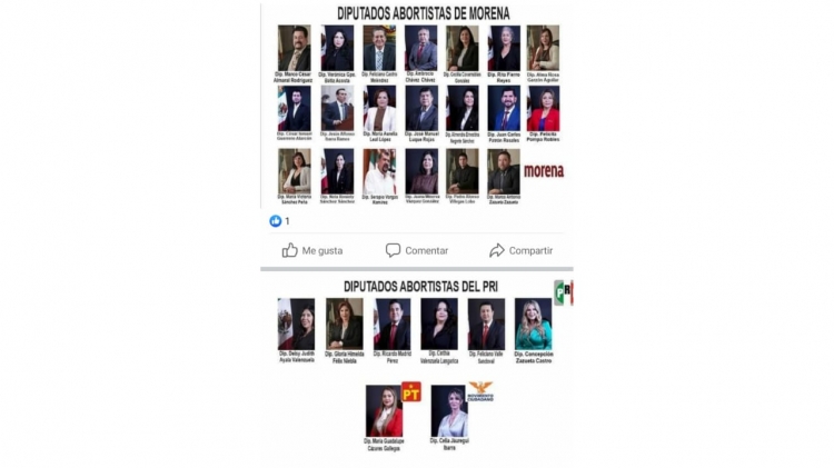 La Di&oacute;cesis de Sinaloa intent&oacute; exhibir en Facebook a los 28 legisladoras y diputados que votaron por la aprobaci&oacute;n de la despenalizaci&oacute;n del aborto, luego borra su publicaci&oacute;n