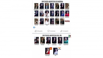 La Di&oacute;cesis de Sinaloa intent&oacute; exhibir en Facebook a los 28 legisladoras y diputados que votaron por la aprobaci&oacute;n de la despenalizaci&oacute;n del aborto, luego borra su publicaci&oacute;n