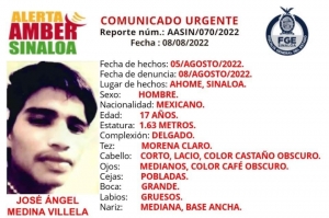 FGE activó el protocolo de la Alerta Amber por desaparición de José Ángel Medina Villela de 17 años de edad