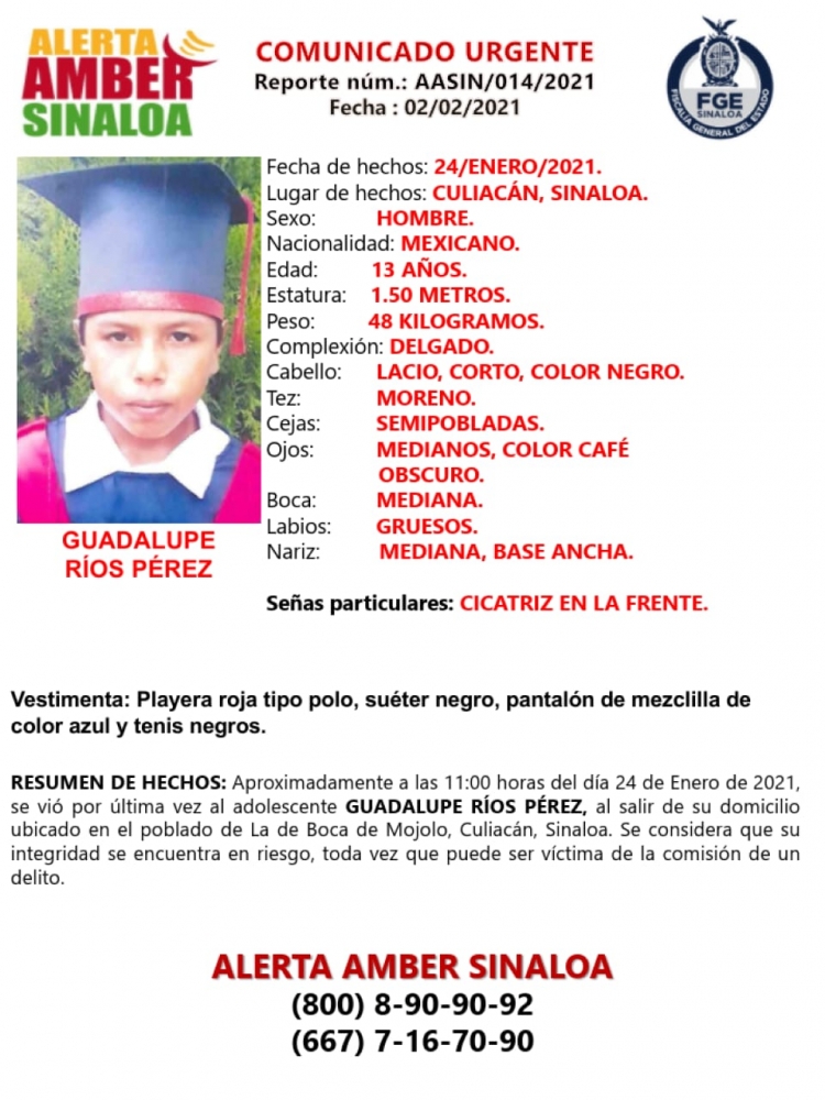 Necesitamos su apoyo para localizar a Guadalupe Ríos Pérez
