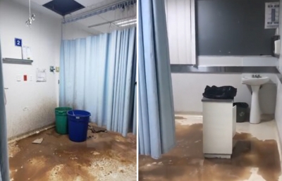 Agua y lodo inundan área de Urgencias del Hospital General de Guasave