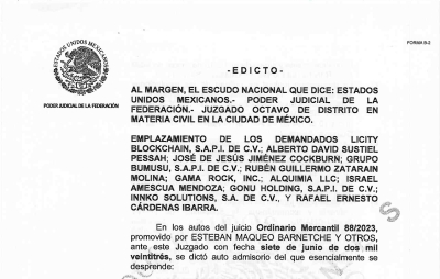 EDICTO juicio Ordinario Mercantil 88/2023