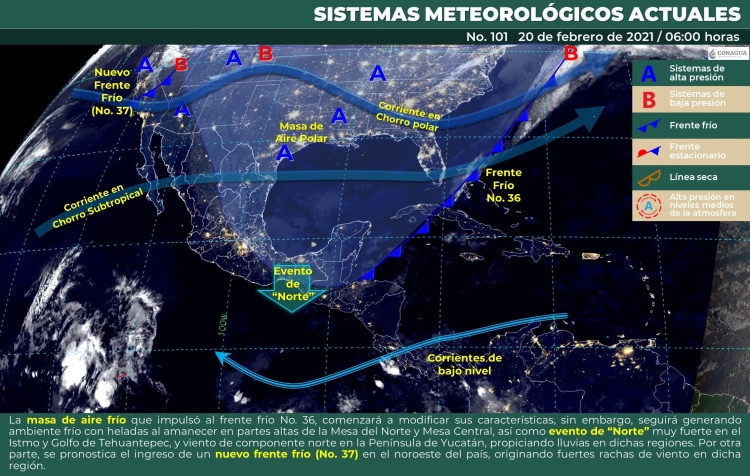 El frente frío 36 generará heladas por la mañana en el norte de México