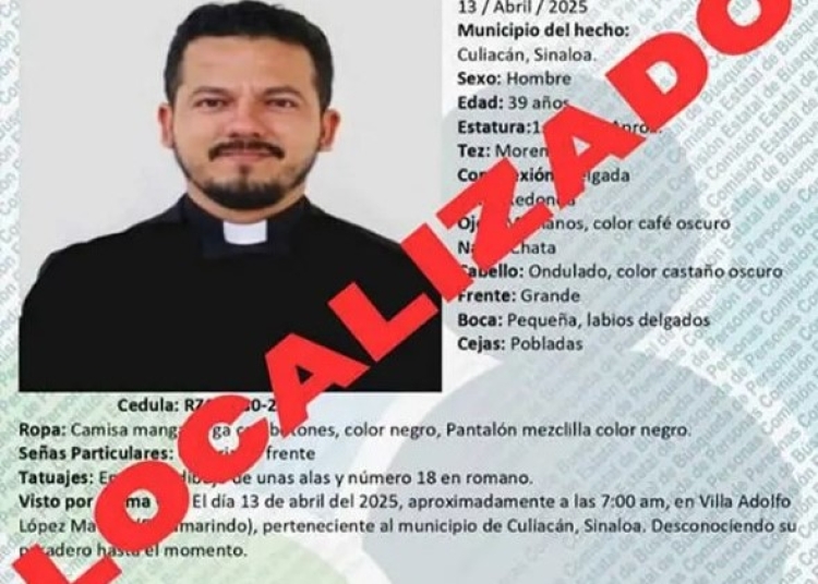 Localizan con vida al sacerdote Jesús Yovani Gómez Cruz en Culiacán
