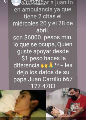Papá de Juanito requiere de 6 mil pesos para llevar a su hijo al hospital