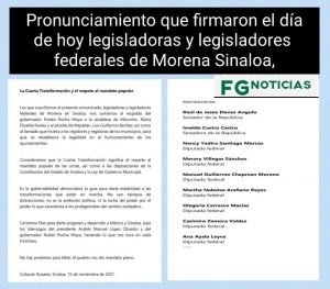 Senadores y diputados respaldan a Rocha Moya y a alcaldes de Morena