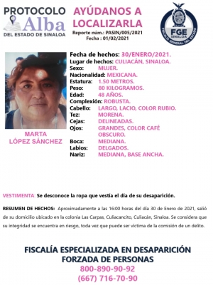 Urge localizar a Marta López Sánchez