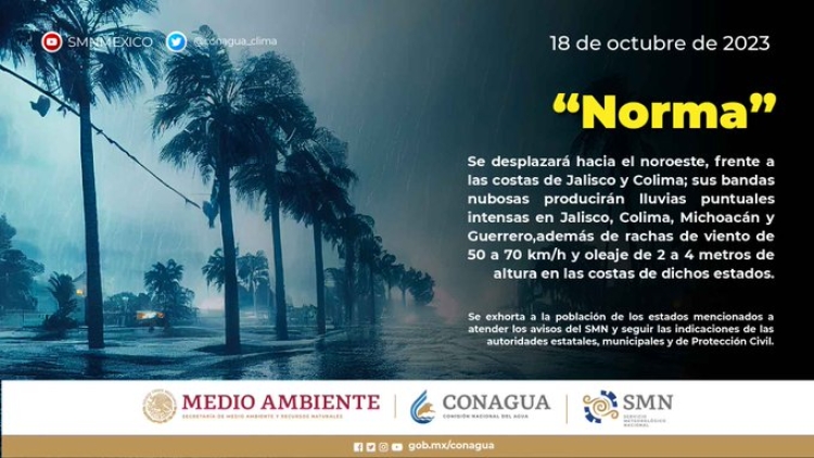 Tormenta Tropical &ldquo;Norma&rdquo; se intensifica y golpear&aacute; estos Estados con lluvias intensas: podr&iacute;a haber intervalos de chubascos en Sinaloa