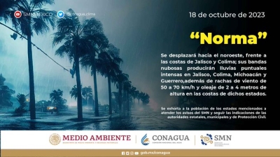 Tormenta Tropical &ldquo;Norma&rdquo; se intensifica y golpear&aacute; estos Estados con lluvias intensas: podr&iacute;a haber intervalos de chubascos en Sinaloa