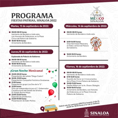 Gobierno del Estado convoca a celebrar las Fiestas Patrias en Culiac&aacute;n