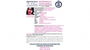 Se activa el Protocolo Alba para la localizaci&oacute;n de Norma Anah&iacute; Cece&ntilde;a C&aacute;zarez de 25 a&ntilde;os de edad que desapareci&oacute; en Los Mochis