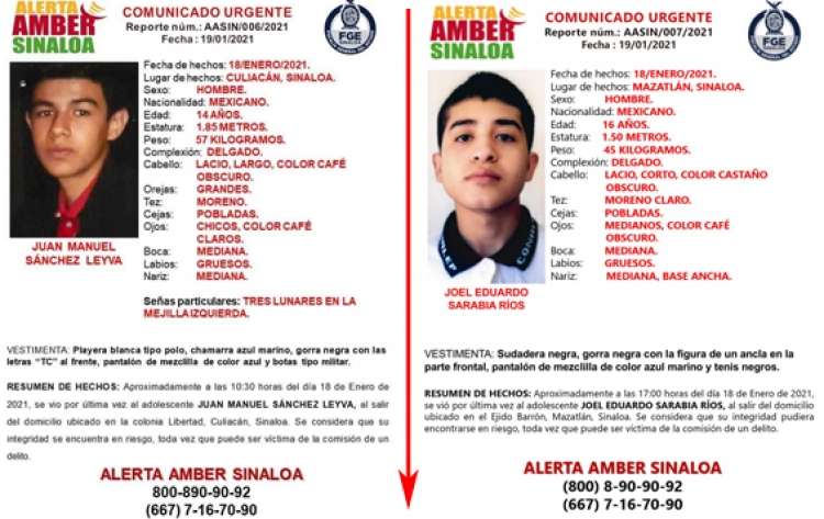 Desaparecen dos adolescentes de Culiac&aacute;n y Mazatl&aacute;n