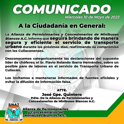 Est&aacute; garantizado el servicio de transporte urbano en Culiac&aacute;n: Concesionarios