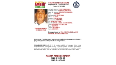 Activan Alerta Amber para la localizaci&oacute;n de Edgar Rigoberto de 16 a&ntilde;os de edad que desapareci&oacute; en Escuinapa