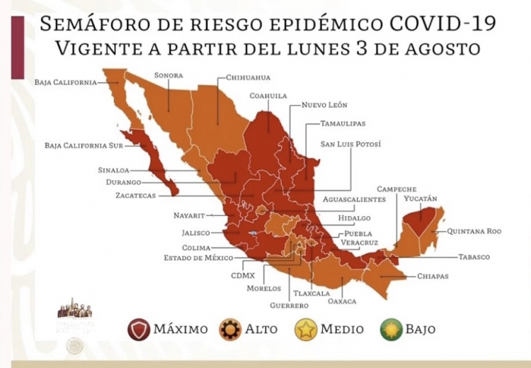 Mapa de semáforo epidemiológico: mitad rojo, mitad naranja