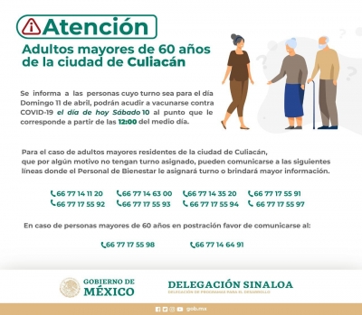 Adelantan para hoy s&aacute;bado la vacunaci&oacute;n de adultos mayores programados para el domingo