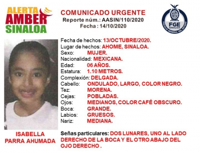 Buscan a Isabella, de 6 a&ntilde;os, en Los Mochis; &iexcl;ayuda a encontrarla!