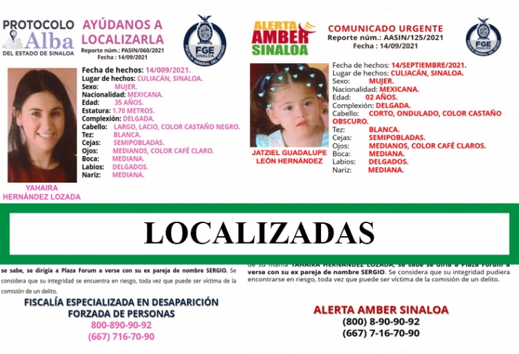 Localizan a madre e hija que estaban desaparecidas en Culiacán