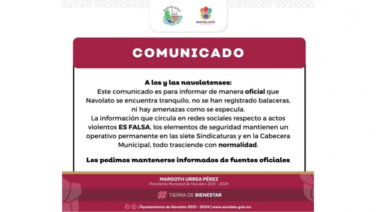 Falsa informaci&oacute;n en redes sociales sobre violencia en Navolato: Ayuntamiento