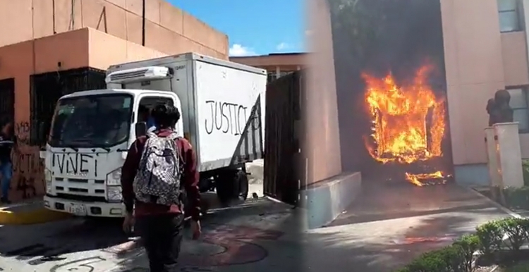 Incendian camioneta en Congreso de Guerrero manifestantes normalistas de Ayotzinapa