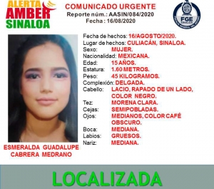 Localizan a Esmeralda Guadalupe, de la colonia L&aacute;zaro C&aacute;rdenas, Culiac&aacute;n