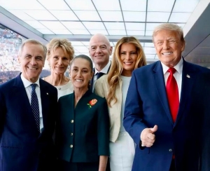 Sheinbaum aborda temas comerciales con Trump durante la final del Mundial