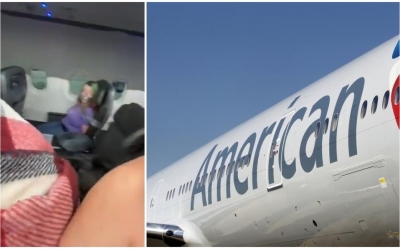 Mujer es amarrada al asiento por intentar abrir puertas de avi&oacute;n en vuelo