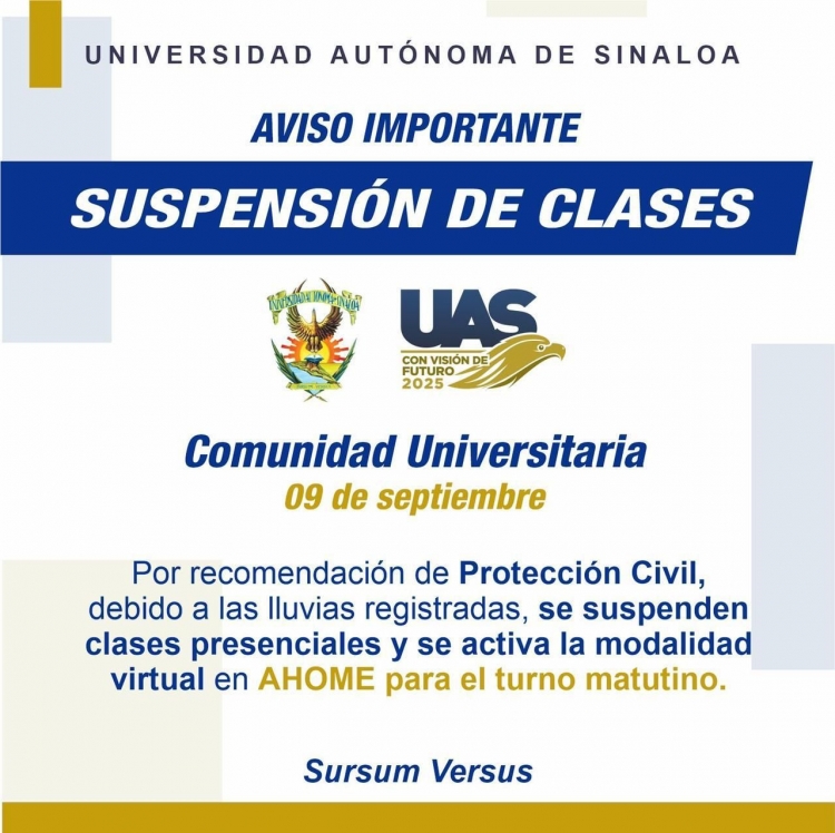 No hay clases en la UAS este viernes en Ahome debido a fuertes lluvias registradas desde la madrugada