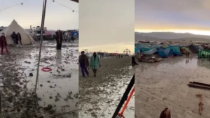 Miles de personas se quedan varadas en el desierto durante el festival Burning Man debido a las lluvias, en Nevada
