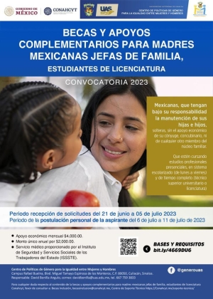 Vigente la convocatoria de Becas y Apoyos Complementarios para estudiantes de la UAS que sean jefas de familia