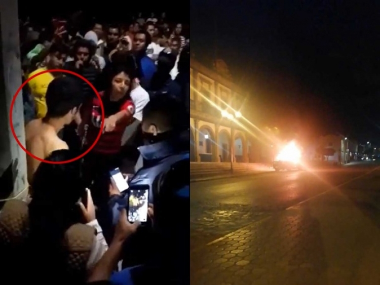 Pobladores de Hidalgo queman 2 patrullas al intentar linchar a un delincuente