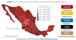 México suma 408,449 casos confirmados por COVID-19; hay más de 45 mil defunciones confirmadas