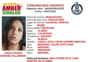 Fiscalía Sinaloa solicita la colaboración ciudadana para localizar a Carla Viviana Sánchez Villaverde