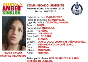 Fiscal&iacute;a Sinaloa solicita la colaboraci&oacute;n ciudadana para localizar a Carla Viviana S&aacute;nchez Villaverde