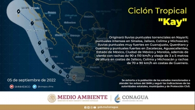 Convoca Protección Civil Estatal a tomar medidas preventivas en Sinaloa ante Tormenta Tropical &quot;Kay&quot;
